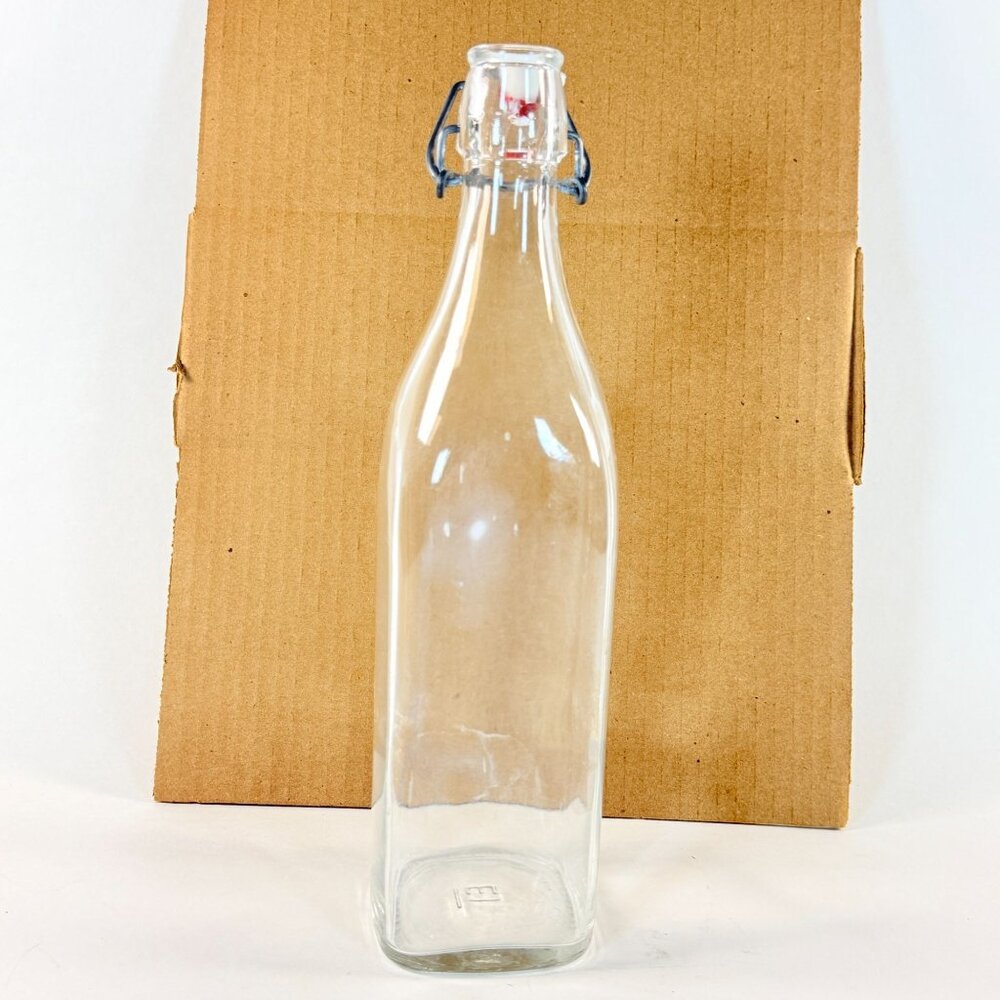 Vintage Italian Swing Top Clear Glass Bottle 12 Inch Tall With Stopper
